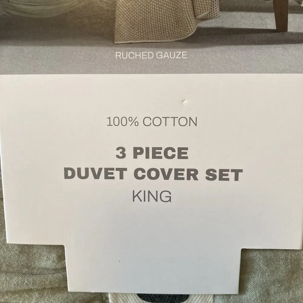 DKNY PURE Ruched Gauze Duvet Cover Set King - Green Cp. $199